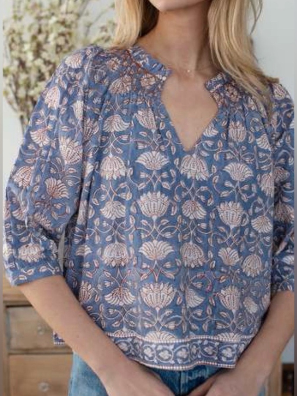 Marea Cordelia Lotus Block Print Top Size Small